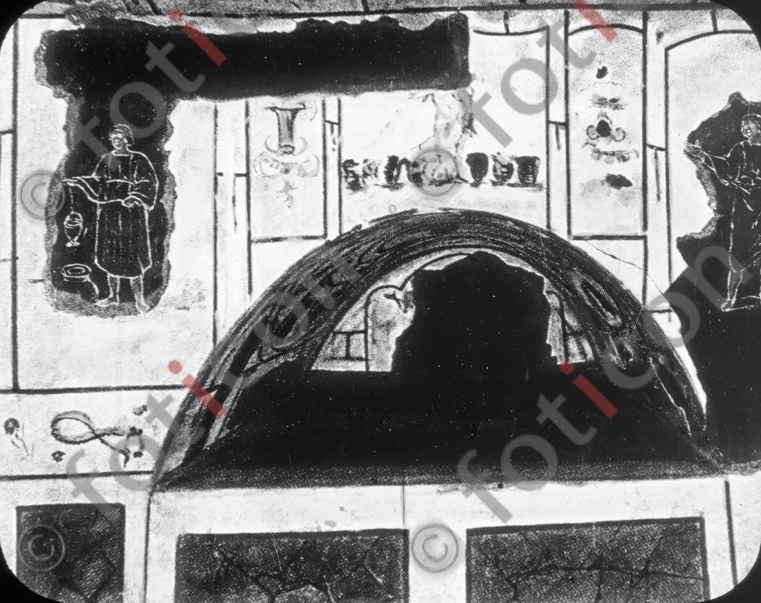 Grabnische in der Katakombe St. Sebastian | Grave niche in the Catacomb St. Sebastian  (foticon-simon-107-030-sw.jpg)